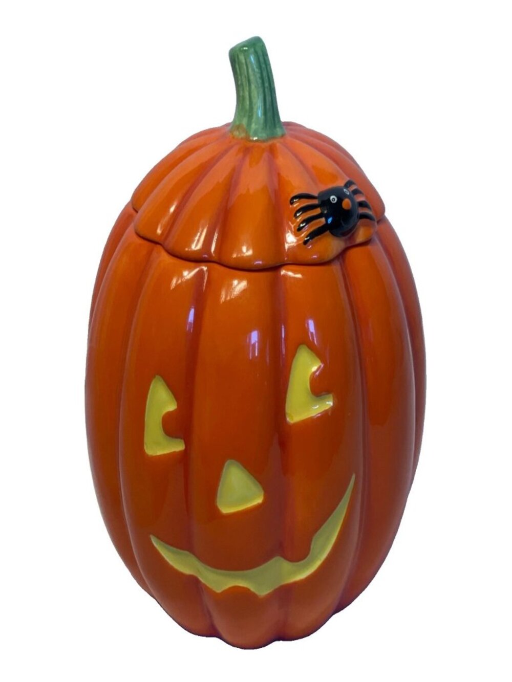 Hallmark Halloween Ceramic Jack O Lantern Cookie Jar Candy Bowl w/ Lid 7.5”